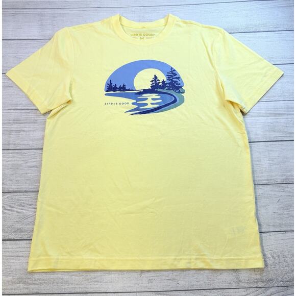 LIFE IS GOOD Men’s T-shirt Forest Moon Outdoor Nature Hike Yellow Cotton Size M - Picture 1 of 6